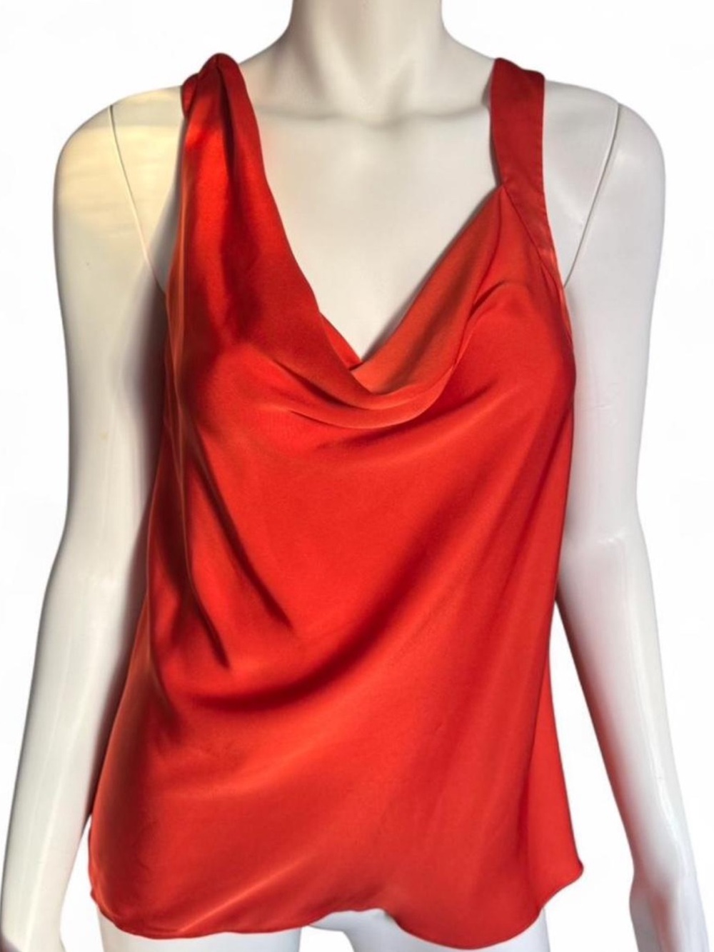 Ramy‎ Brook Zoe Burnt Orange Satin Cowl Neck Sleeveless Blouse Top